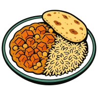Illustration: Kürbis-Kartoffel-Curry mit Kichererbsen