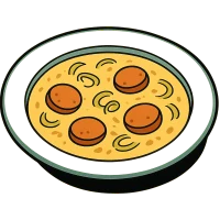Illustration: Kartoffel-Lauch-Suppe mit Bio-Würstchen
